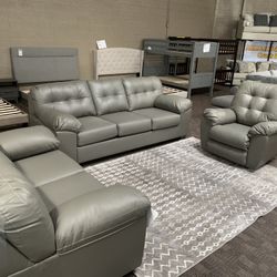 Grey Leather Sofa And love Seat 