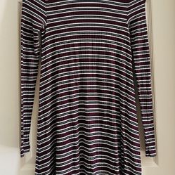 American Eagle Outfitters Maroon, Black & White Striped Ribbed Dress