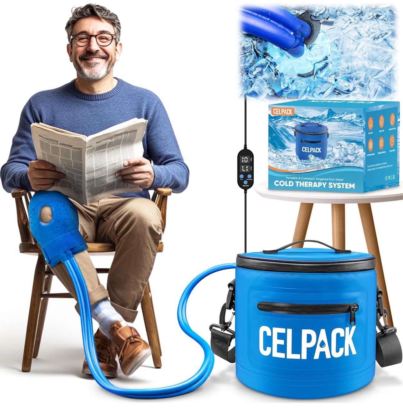 Portable Ice Therapy Machine for Post-Operative Recovery, Sports Injuries, Knee Pain, Sprains, Swelling, Full Knee Brace with Silent Pump, Timer Remot