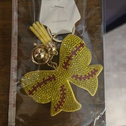 Yellow & red bling bow keychain