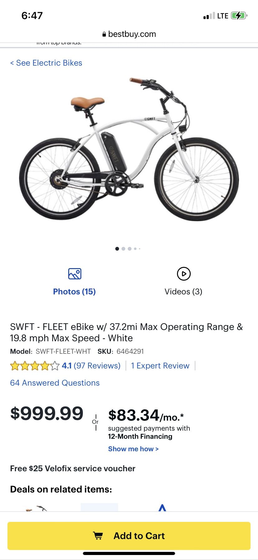SWFT FLEET eBike w/ 37.2mi Max Operating Range & 19.8 mph Max Speed