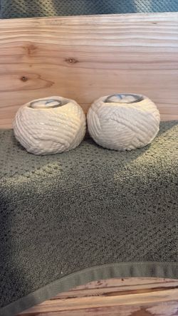 Two Ceramic Rope Twist Candle Holder 3x3”
