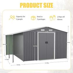 (New in box need assemble) 10’ L x 12’ W x 6.’ H  galvanized steel Metal Storage Shed Outdoor Garden Backyard 10’x12’ Storage