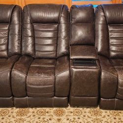 Burgundy/Brown Powered Leather Couch and Love Seats for Sale