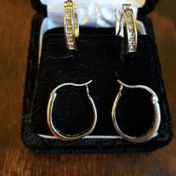 .925 Diamond Hoop Earrings- 2 Pair