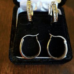 .925 Diamond Hoop Earrings- 2 Pair