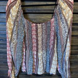 Sugarfox Dusty Rose Vertical Stripe Floral Off Shoulder Top Boho Womens LRG NWT