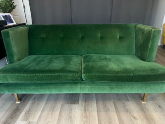CB2 Avec Emerald Green Velvet Loveseat | Modern Brass Legs