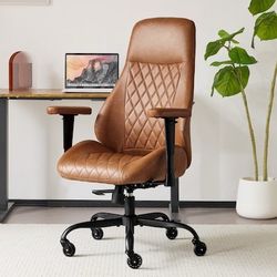 High Back Ergonomic Leather Office Chair Lumbar Support Adjustable Height Brown