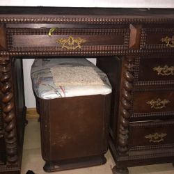 Antique Leather Top Secretaries Desk with Locking Drawers