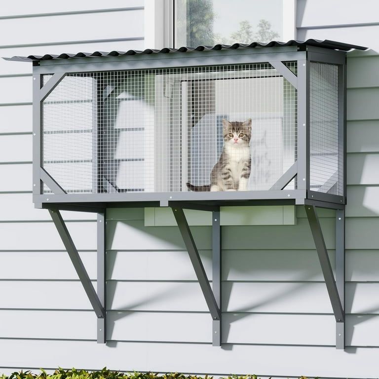 Cat Window Perch House, Outdoor Catio Furniture Window Box, All Weather Use Cat Window Hammock for Napping, Overlooking