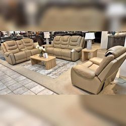 3 Pieces Toffee Color Power Reclining Sofa Set