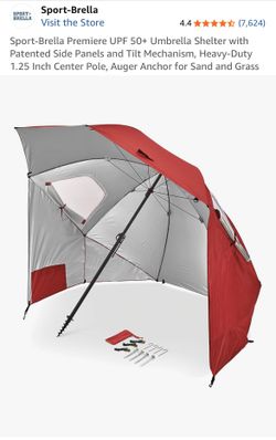 Sport-Brella Premiere UPF 50+ Umbrella Shelter with Patented Side Panels and Tilt Mechanism, Heavy-Duty 1.25 Inch Center Pole, Auger Anchor for Sand a