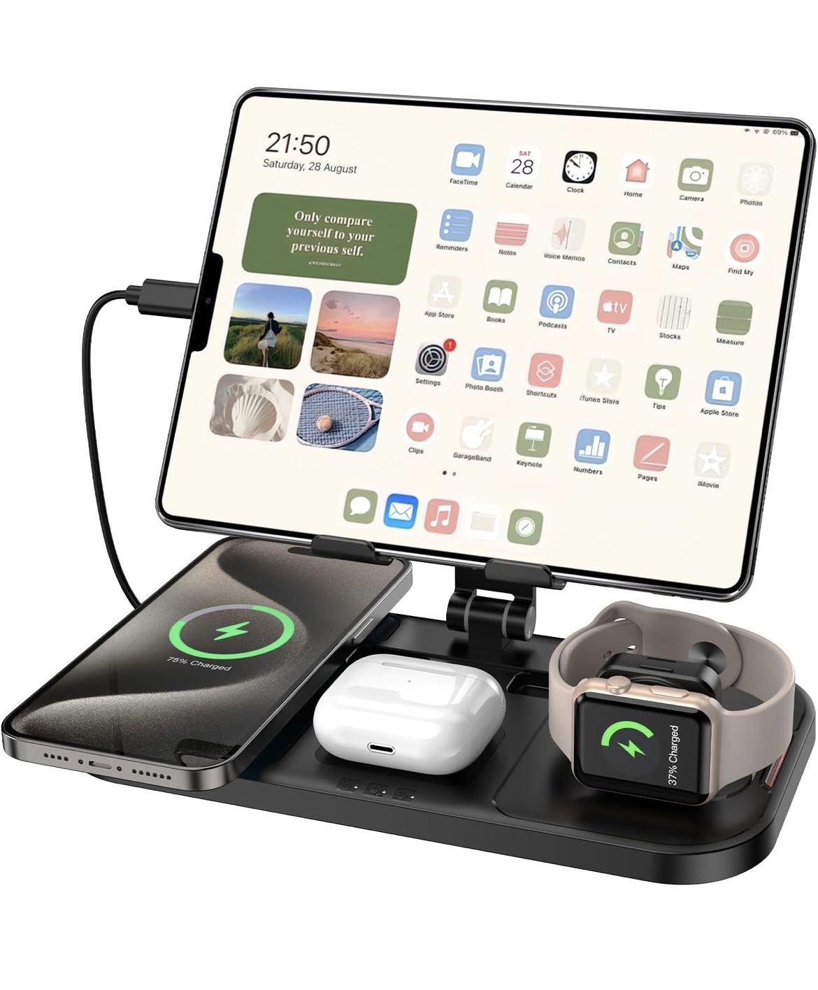 4 in 1 Charging Station,for ipad Charging Station,Wireless Charger for Apple,Charging Station Multiple Devices for Apple -iPhone 16 15 14 13- Watch 8