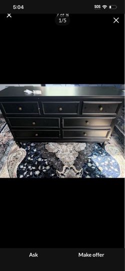 Black 7-Drawer Dresser with Brass Knobs