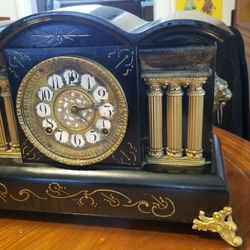Antique Seth Thomas Adamantine Mantle  Clock Classical  6 Pillar 