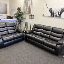 Reclining Sofa And Loveseat In Black