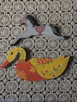 2 Handmade Painted Wooden Hanging Decor/Rocking Horse/Duck- 2 @ $10 or 1 @ $6