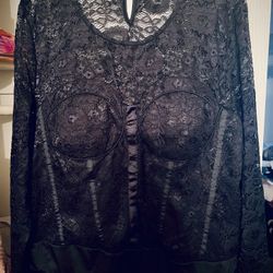 New! White Birch Bodysuit With Lace And Padded Bra And Corset In Color Black Size 3xl