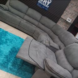 Black Friday sale now. Alejandra gray reclining sectional only $1799. Easy finance option. Same day delivery.