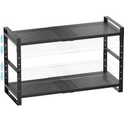Expandable Spice Rack, Stackable Metal Pantry Storage Shelves Stand, Adjustable Height Cabinet Shelf Organizer Racks(2PACKS/Black,Medium)