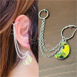 New Unworn CLIP ON Cartilage Hoop AB Crystal Moon Chain Ear Cuff Earring