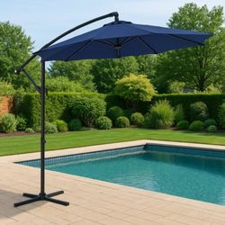 Barton 10ft Offset Hanging Market Patio Umbrella With LED Lights, Easy Tilt Adjustment, Polyester Shade, 8 Ribs for Backyard, Poolside, Lawn and Garde