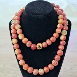 Vintage Apple Blossom Coral 15mm Bead 18" Necklace 204g Large Chunky Retro Boho 