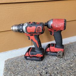 MILWAUKEE 18V IMPACT,  DRILL AND 2  BATTERYS 