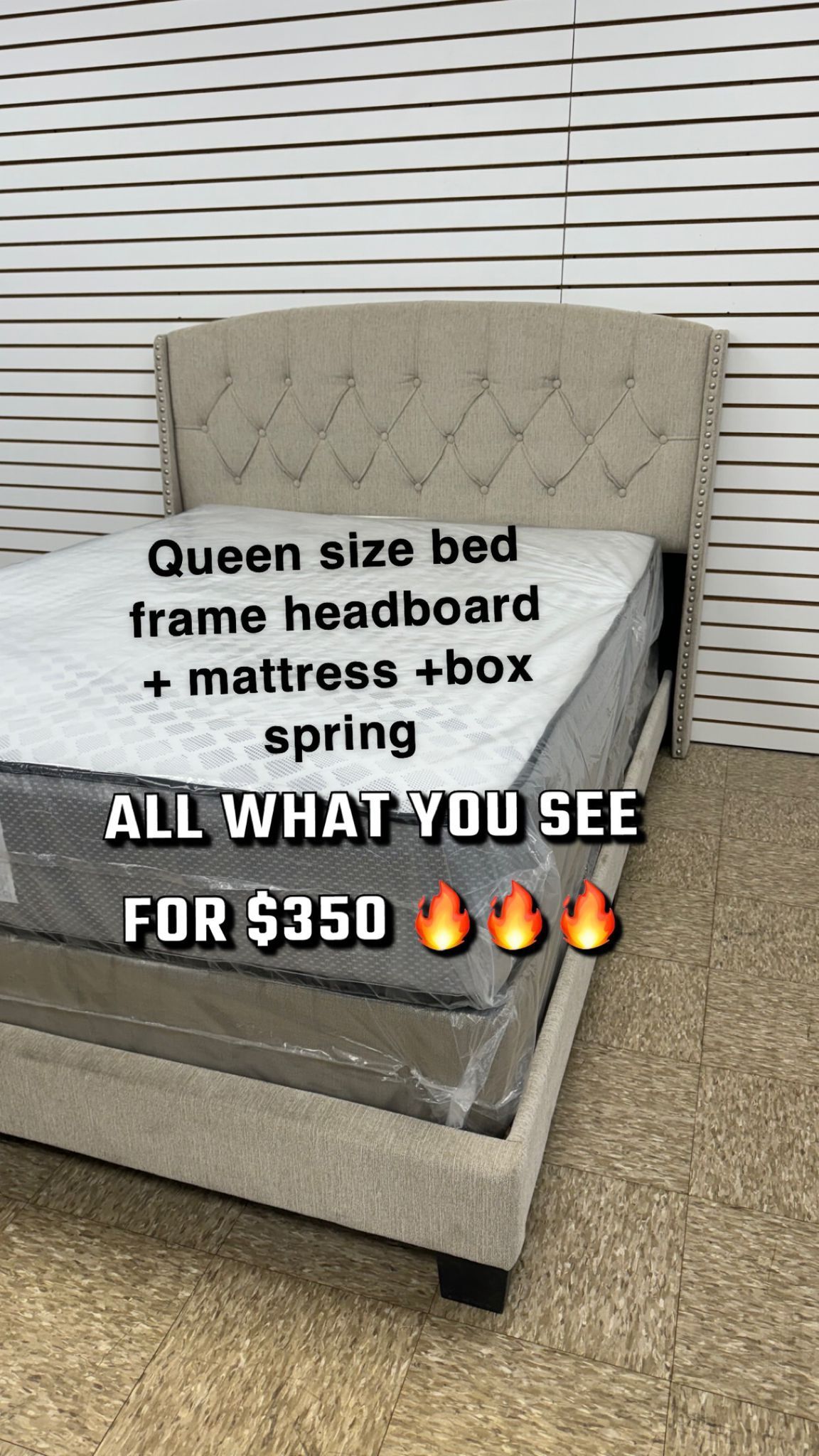 Queen Size Bed Headboard Frame Mattress And Box Spring All Included Brand New Furniture Yes We Deliver