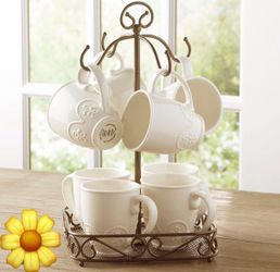 8 TAZAS MARBELLA CON PORTADOR DE TAZAS DE PRINCESS HOUSE 🌼🌼🌼