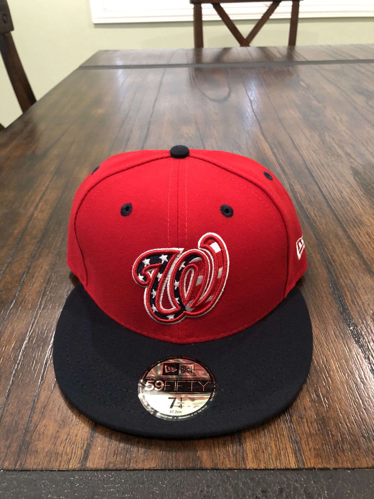 MLB New Era Washington Nationals Red Blue Brim 59fifty Fitted Hat Size 7 1/4