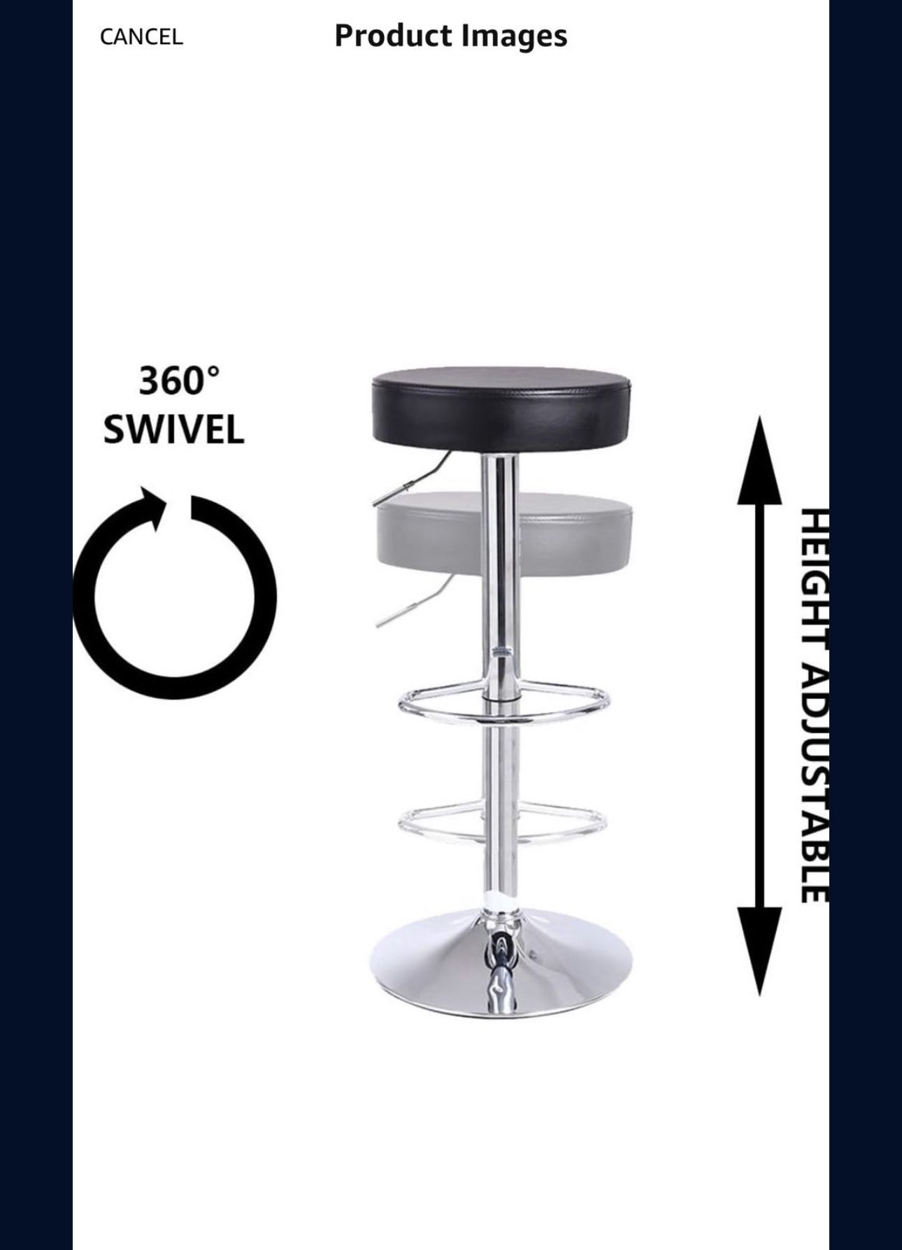 KKTONER Round Bar Stool PU Leather with Footrest Height Adjustable Swivel Pub Chair Home Kitchen Bar stools Backless Stool 
