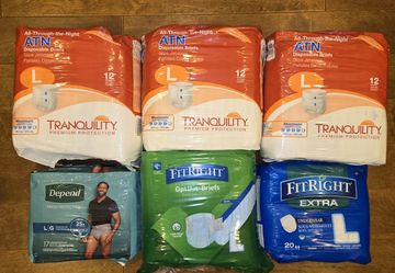 93 TOTAL MENS ADULT DISPOSABLE UNDERWEAR 6 NEW PKGS 