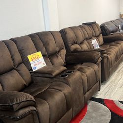Barcelona Brown Fabric Reclining Sofa/Loveseat Sets---$1099---Unreal Pricing!!!---Delivery Available 