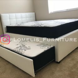 Full/Twin White Trundle Beds w. Orthopedic Mattresses Included 