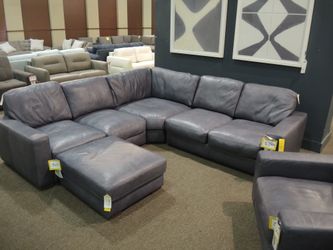 Rutherford Home Matera Shale Leather 3 Piece Sectional
