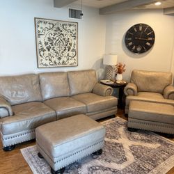 Bernhardt Leather Sofa , Chair &  2 Ottman’s