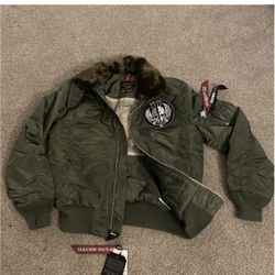 Size LARGE - NWT Alpha Industries B-15 Flight Jacket with removable collar-Task Force edition  (Call Of Duty Limited Edition) OBO