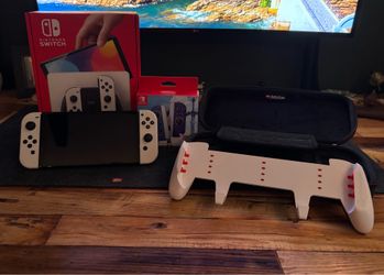 Nintendo Switch OLED, Zelda Joy Cons, Satisfye Grip/Case & 64gb micro SD
