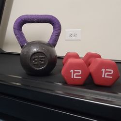 Kettle Bells 35lb And Pair Of 12lb Dumbells 