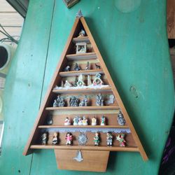 Hallmark wood Shadow Box Memory Tree Wooden Display + Lot of Mini Ornaments Nativity