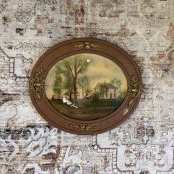 Vintage Oval Framed Painting - 19in x 22in