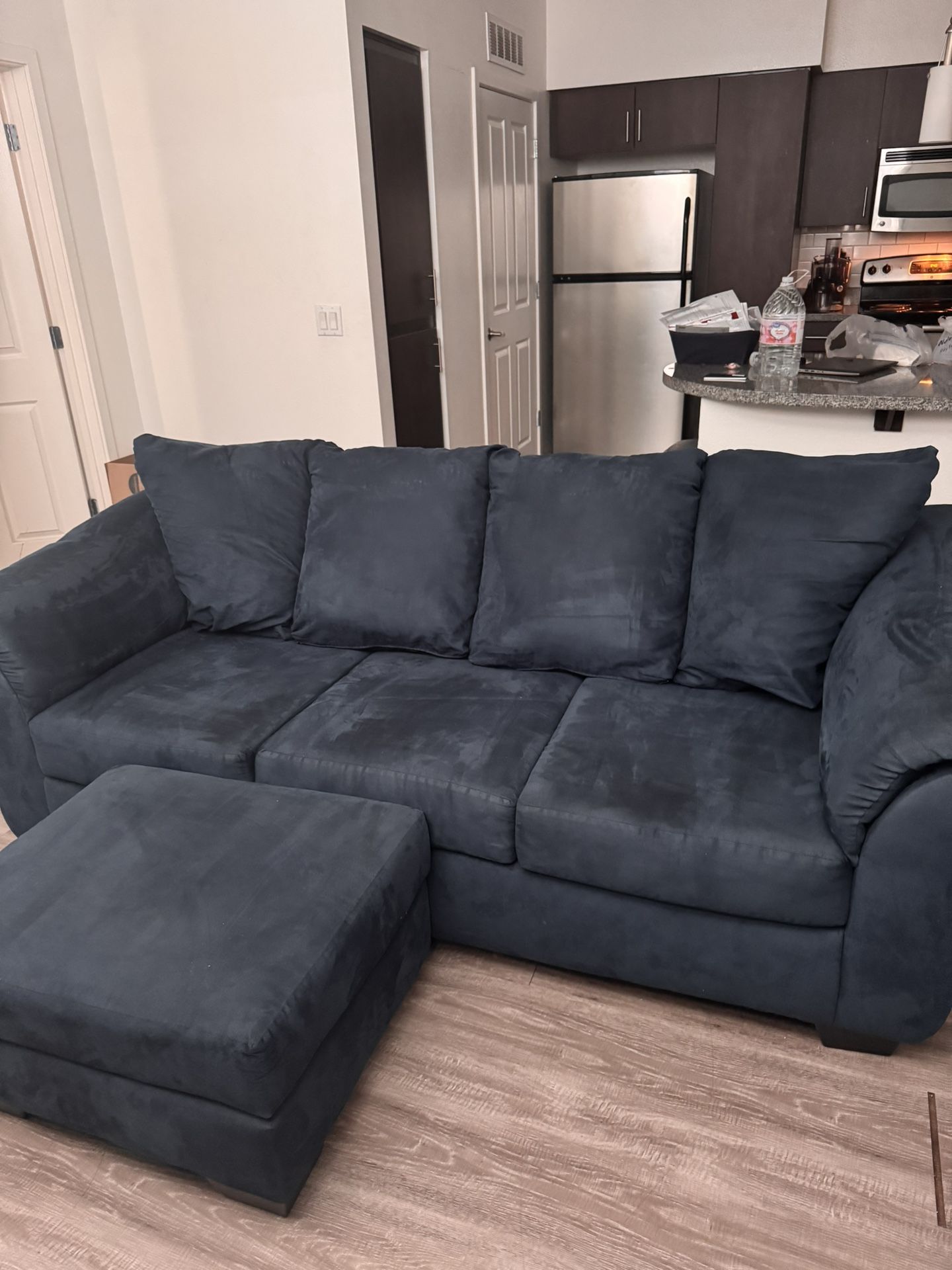 Navy Blue Sofa and Ottoman 