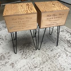 End Tables, Small, Nightstand, Tables, Wine Box, Unique, Metal Legs, 