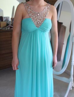 Teal Size 10 Prom Dress With Jeweled Neck-paid $350