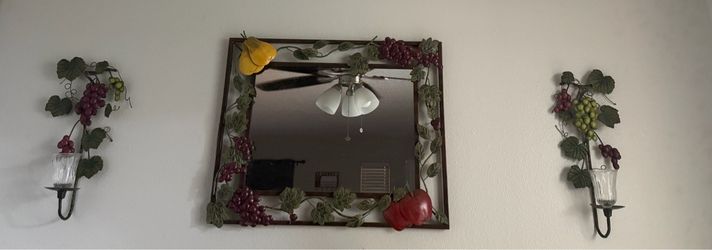 Decorative Fruit Themed Mirror and Sconce Set