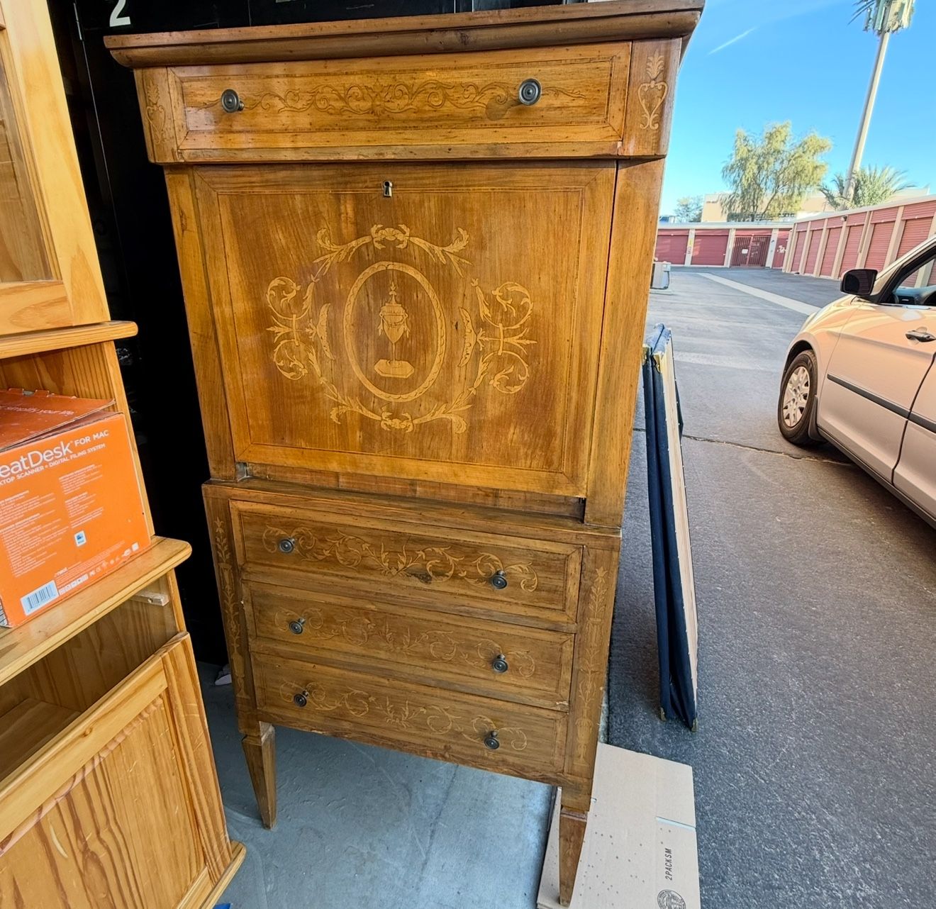 Early 20th Century Neoclassical Style Inlayed Secretary Desk • Italy