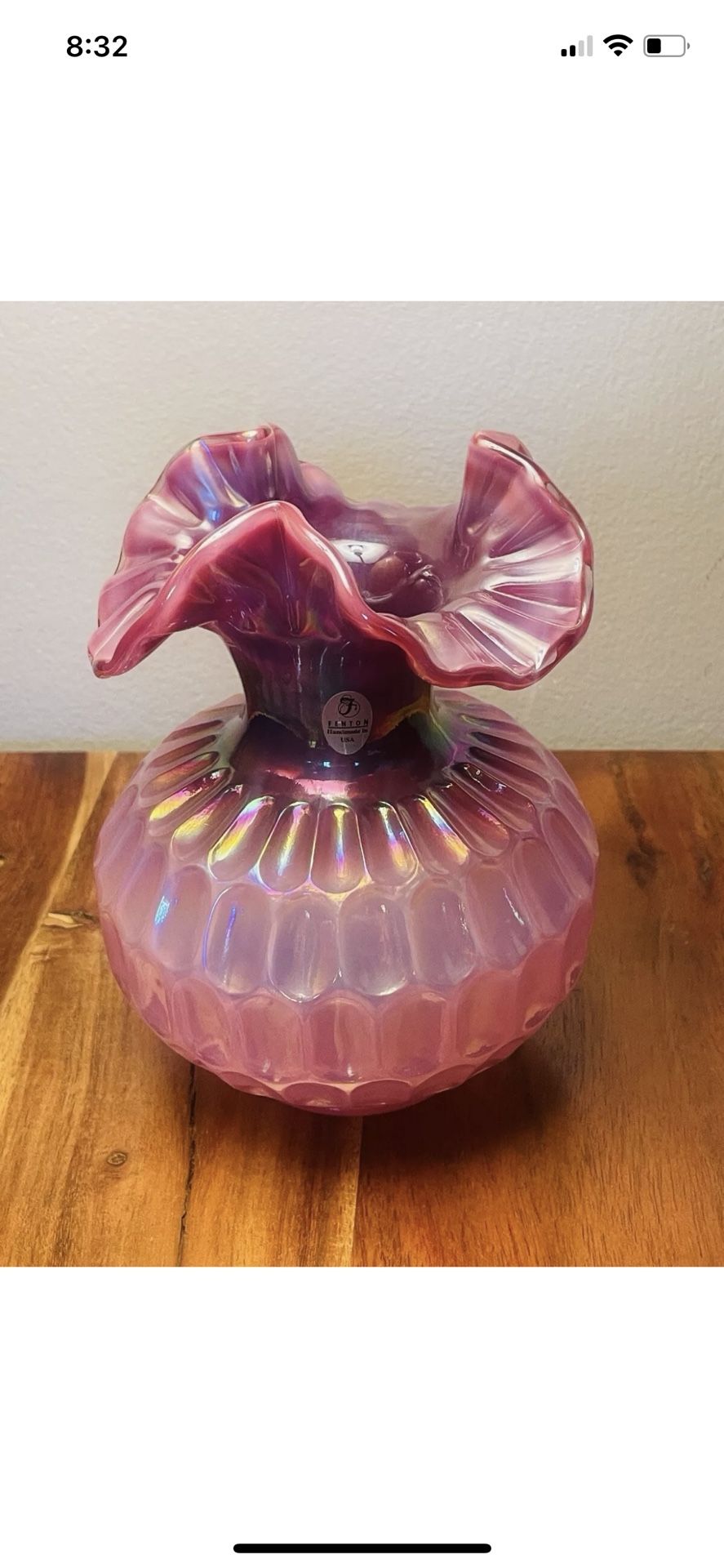 FENTON Iridized Plum Opalescent Thumbprint 7.25” Vase Signed Frank Fenton RARE!!