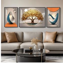 Large Framed Modern Luxury Large Wall Art for Living Room, Set of 3 Bright Style Abstract Paintings Artwork for Walls, Contemporary Big Art Prints Pic